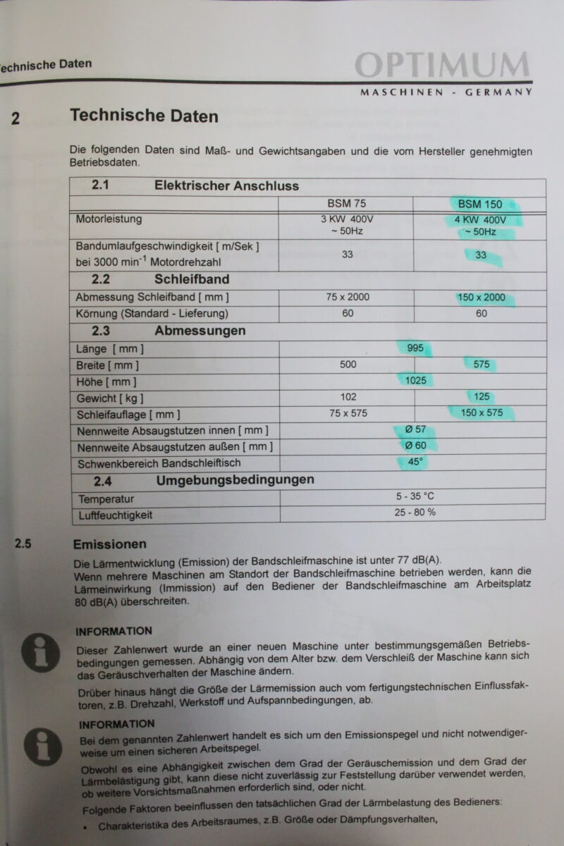 Optimum BSM 150 Bandschleifer Bandschleifmaschine Schleifmaschine – Bild 11