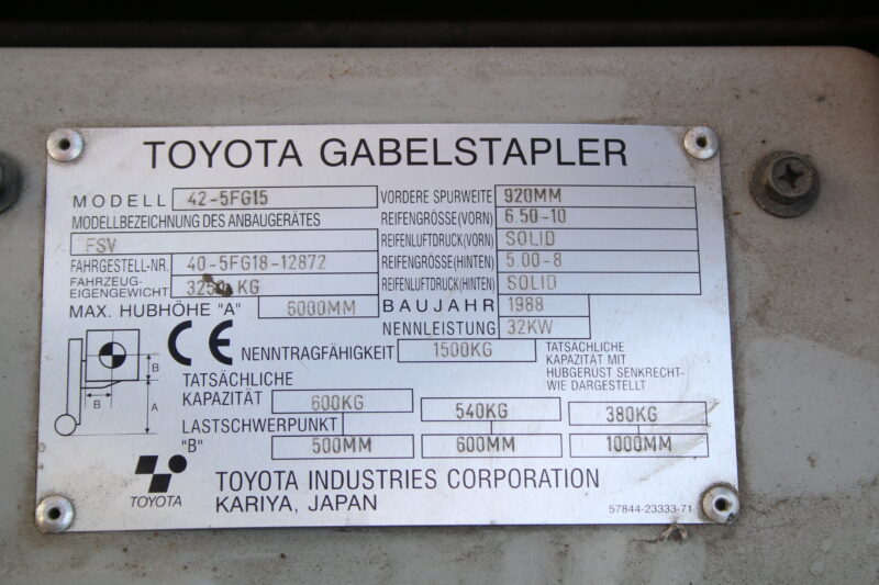 Toyota 42-5FG15 Treibgasstapler Gabelstapler Stapler 1,5t Hubhöhe 6000mm – Bild 10