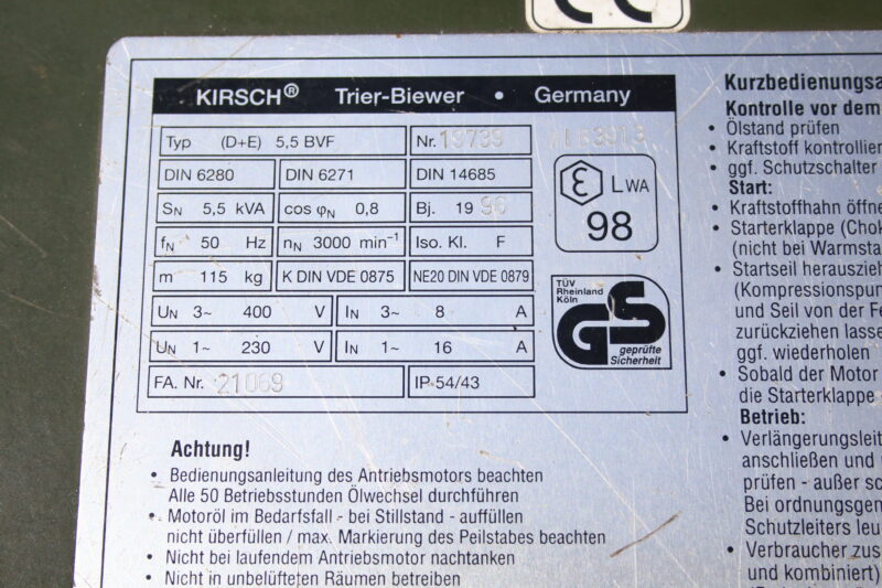 Kirsch 5,5 BVF Notstromaggregat Benzin 5,5 kVA Aggregat Stromgenerator Generator – Bild 7