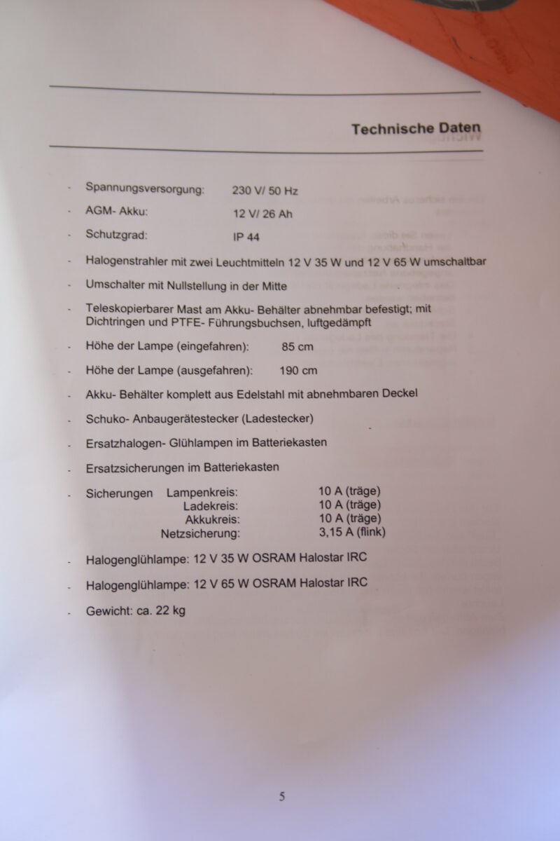 Lehmann Baby-L 12V/230V Halogenstrahler Flutlicht Akkuleuchte Notbeleuchtung THW – Bild 7