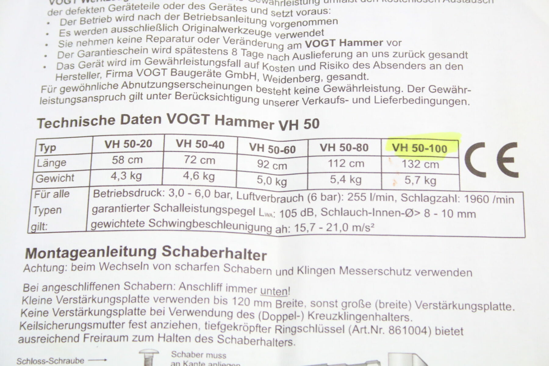 Vogt Vh 50-100 Hammer Lanze Drucklufthammer Abbruchhammer Meißelhammer Druckluft – Bild 6