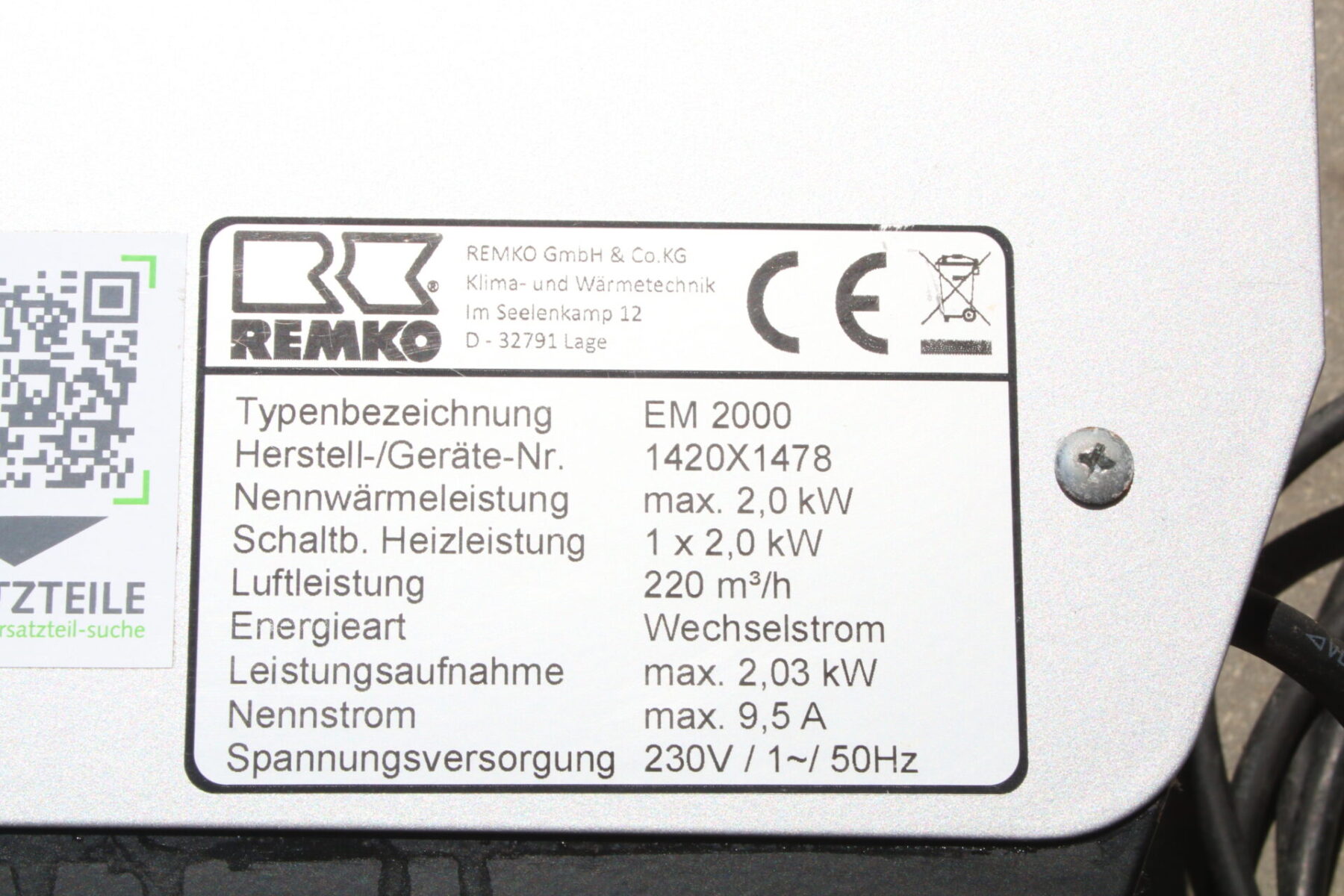 Remko EM 2000 Heizgerät Bauheizer Heizung Heizlüfter – Bild 5