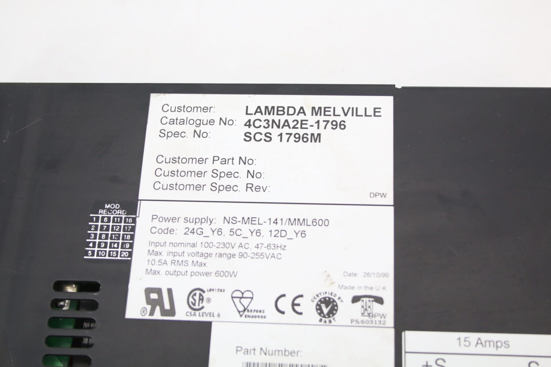OMEGA 600 MML SCS 1796M 4C3NA2E-1796 Lamda Power Supply Stromversorgung Netzteil – Bild 5